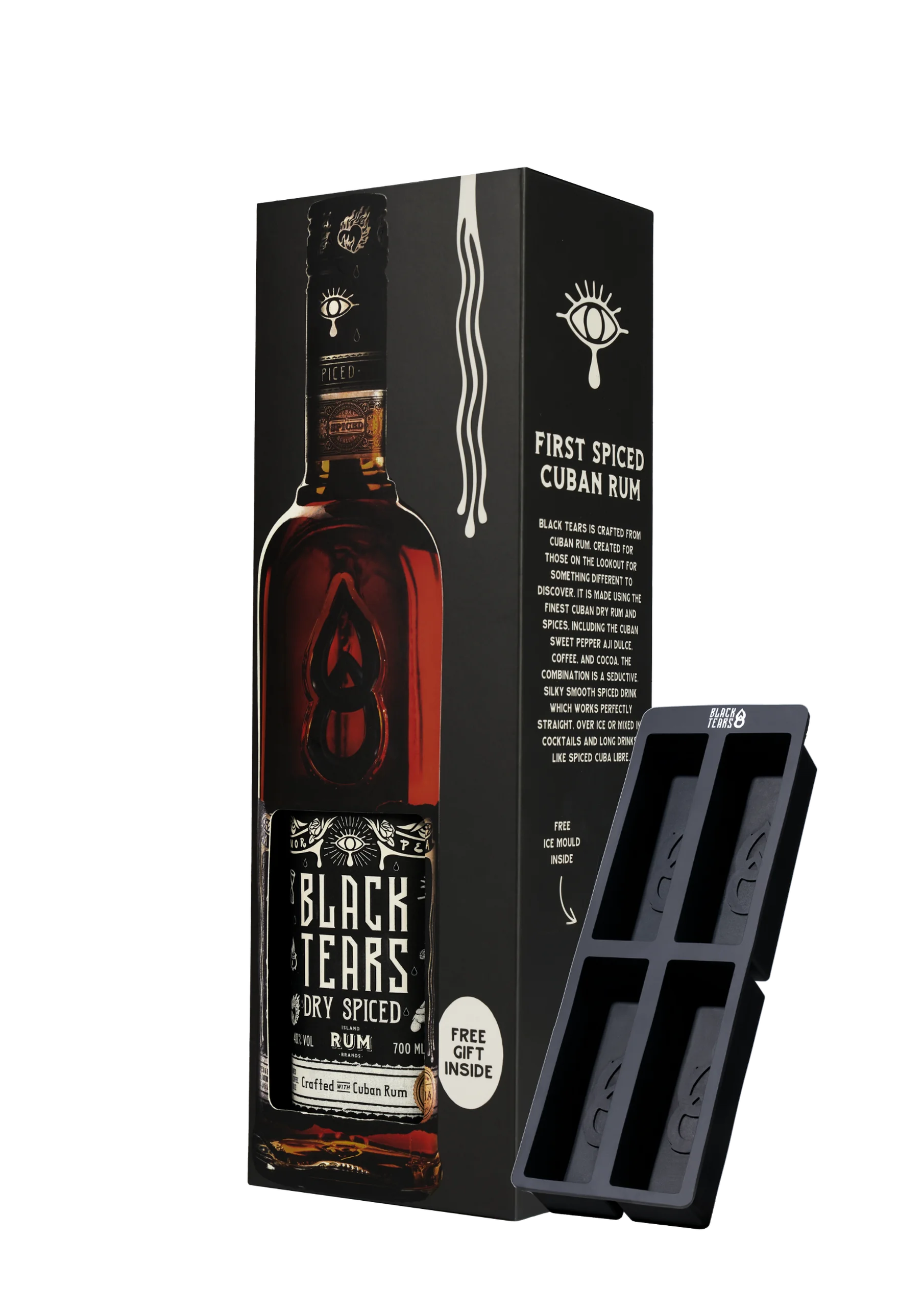 Black Tears Cuban Spiced Rum 0,7 l 40% - Díszdobozban, ajándék jégformával DRS